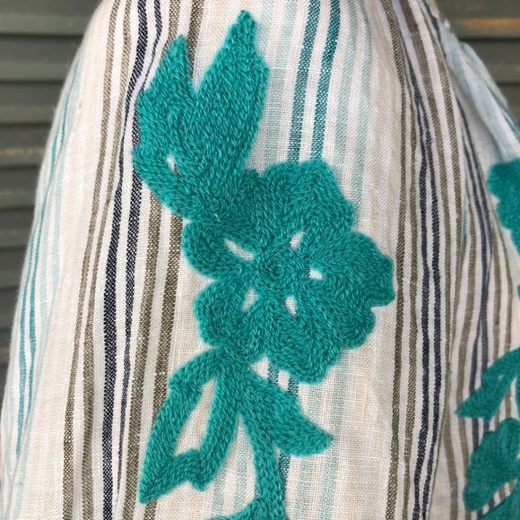 J. Jill Love Linen Embroidered Striped Top Sz SP - Picture 7 of 12